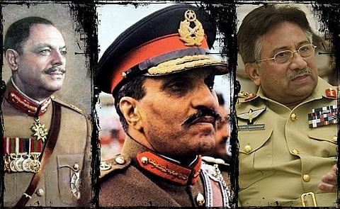 Dictatorial legacy: Ayub Khan, Muhammad Zia ul-Haq, Pervez Musharraf (from left to right)