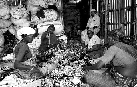 A workshop in which excess fabric is collected, separated and sent for pulping, later to be spun into thread.