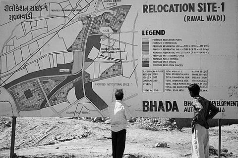 A signboard showing the new layout of the town in 2004, Bhuj.
