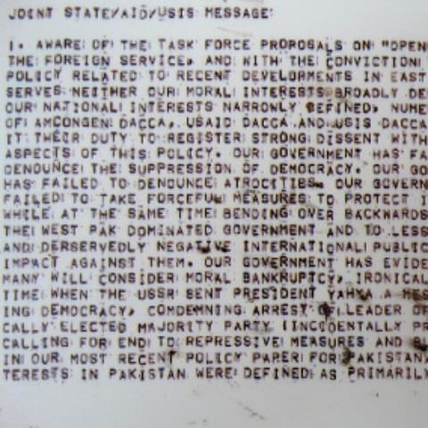 Detail of Reproduction of the Blood Telegram from 1971 Genocide - Liberation War Museum - Dhaka - Bangladesh
Flickr/Adam Jones