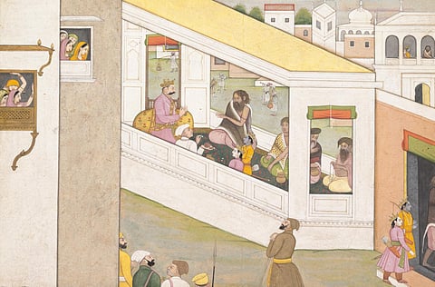 'Rama and Lakshmana Assist the Sage Vishvamitra: Folio from a dispersed Ramayana series', circa 1780, Kangra.