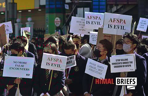 Rally in Nagaland to repeal Armed Forces Special Power Act (AFPSA) after the killing of civilians at Oting village by Indian Armed forces. December 2021. Photo: IMAGO / NurPhoto
