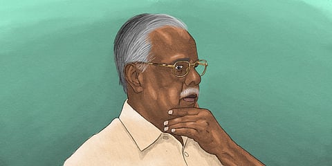 T Padmanabhan. Illustration by Akila Weerasinghe.