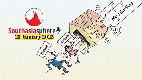 The eviction drives in Kashmir have resulted in mass protests, with many criticising the government for the impact that the move has on the poor given that its winter, with temperatures regularly plunging below freezing. Cartoon by Gihan de Chickera.