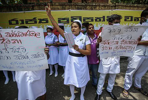 Protest by healthcare workers amid the economic crisis outside General Hospital Colombo in September 2022. Photo: IMAGO / NurPhoto