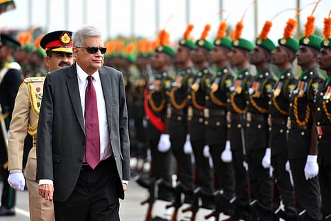 President Ranil Wickremesinghe visits the headquarters of the Sri Lankan army during mass protests in the country in 2022. Militarisation is the common thread that connects many repressive initiatives of the Sri Lankan state under successive governments. Photo: IMAGO / Pacific Press Agency