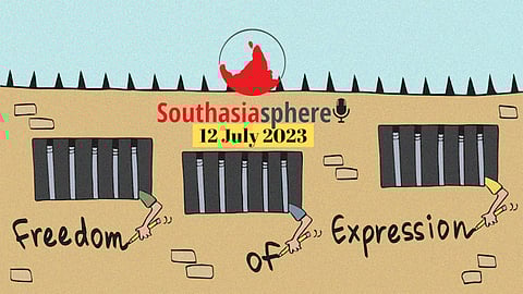 On July 3, Kochi police raided news portal Marunadan Malayalee’s office, as well as the residences of several staff members, and even their relatives and friends. Several laptops, cameras and phones were seized in the raids. Illustration by Gihan de Chickera