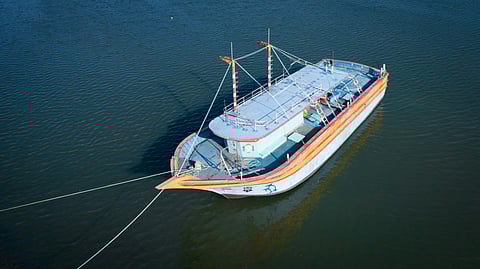 A purse-seine fishing boat moored off the coast of Tamil Nadu. The Indian state’s ban on purse-seine fishing has left thousands of purse-seine fishers deep in debt and fearing for their livelihoods. Photo courtesy: Jeff Joseph
