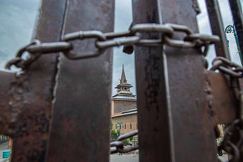 Indian authorities regularly lock down Srinagar’s iconic Jamia Masjid, like they did during Eid this year, to prevent any congregation that could lead to demonstrations. The BJP government, and now Indian armed forces, are trying to “rein in” Kashmir’s Islamic institutions. Photo: ZUMA Wire / IMAGO