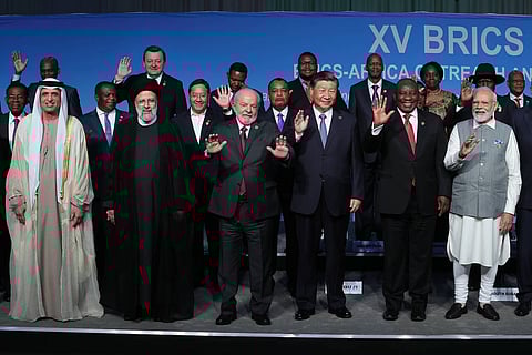 BRICS leaders with international delegates during the BRICS Summit in Johannesburg in August 2023. Pakistan’s wish to join the group is complicated by its antagonism to India and by BRICS’s own internal contradictions – not least the growing India-China rivalry. Photo: IMAGO / ZUMA Wire