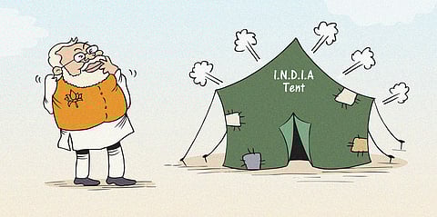 In India, the opposition-led India National Developmental Inclusive Alliance is crumbling months before general elections, with two key members pulling out of the coalition. Cartoon Gihan de Chickera