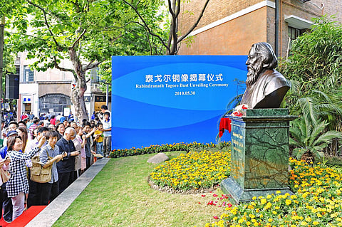 The unveiling in Shanghai of a bust of Rabindranath Tagore, one of the symbols of cultural exchange between China and Southasia in the 20th century. Despite centuries of studying Southasian languages, literatures and cultures, China’s scholarship has not kept up with the country’s ambitions in the region. Photo: IMAGO / Xinhua