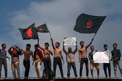 Protesters blocking the Shahbagh intersection in Dhaka on 4 August to demand justice for people killed and the release of those arrested in the recent nationwide violence during the anti-quota movement.