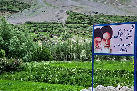 Sign with an image of Ayatollah Khomeini in the Nun Kun Village of India-administered Ladakh from 2014. (This featured image was added online in 2024, and did not appear in the original print publication.)
