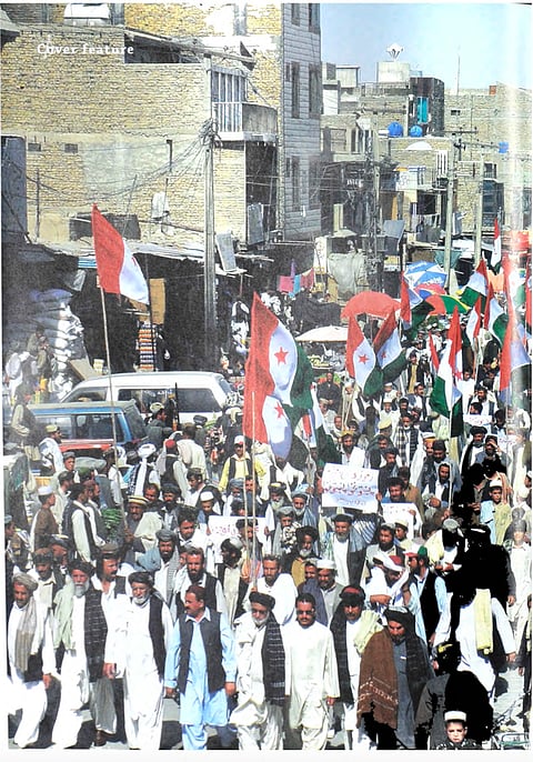 We’re here too: Pashtun nationalists protest against load-shedding and vehicle-stops at the Pakistan-Afghanistan border town of Chaman, Balochistan. 7 May.