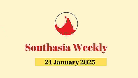 A pale yellow banner with the message 'Southasia Weekly' and the date 24 January 2025 in black text on a bright yellow background