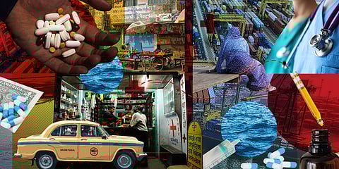 India drug pharmaceutical graphic collage