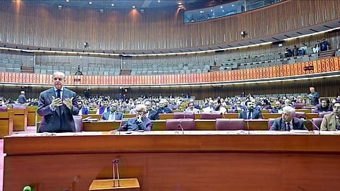 Pakistan's prime minister, Shehbaz Sharif at the National Assembly on 13 November 2025 when the parliament passed the controversial 27th constitutional amendment.