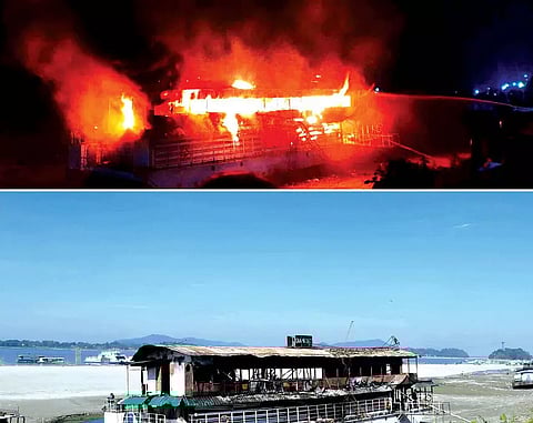गुवाहाटी में लाचित घाट के पास फ्लोटिंग रेट्रो-बार जलकर खाक हो गया