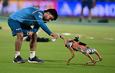 gt spinner rashid khan with robot dog in ipl 2025 relax clicks