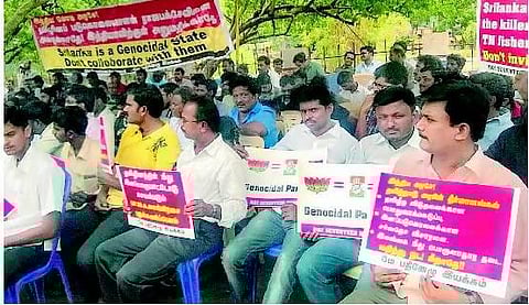 ராஜபக்சே வருகையை கண்டித்து தமிழ் அமைப்புகள் ஆர்ப்பாட்டம்