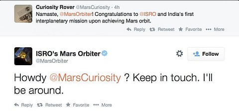 இந்திய, அமெரிக்க விண்கலன்கள் ட்விட்டரில் நலம் விசாரிப்பு