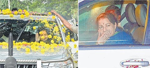 சென்னையில் ஜெயலலிதாவுக்கு 16 கி.மீ. தூரம் உற்சாக வரவேற்பு: கொட்டும் மழையிலும் அதிமுகவினர் திரண்டனர்