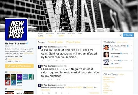 அமெரிக்க பத்திரிகைகளின் ட்விட்டர் பக்கங்களில் ஹேக்கர்கள் கைவரிசை: தவறான செய்திகள் பரவியதால் பரபரப்பு