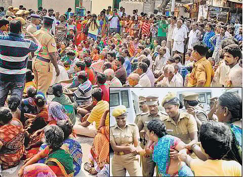 இடித்த வீடுகளை கட்ட கோரி மீனவர்கள் மறியல்