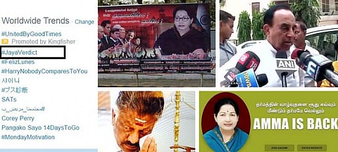 ஜெயலலிதா வழக்கின் தீர்ப்பு: ட்விட்டரில் தொடர்ந்து முதன்மை