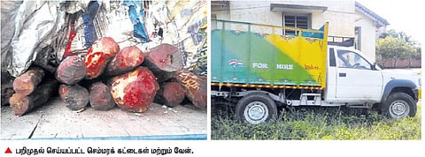 செம்மரக் கட்டை கடத்தலுக்கு பயன்படுத்திய வேன்கள் பறிமுதல்: தலைமறைவான டிஎஸ்பியை தேடும் பணி தீவிரம்