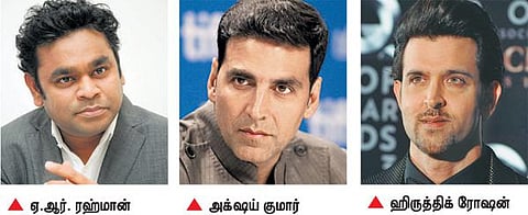 ஐ.நா. தூதர்களாக ஏ.ஆர். ரஹ்மான், அக் ஷய், ஹிருத்திக் ரோஷன் நியமனம்