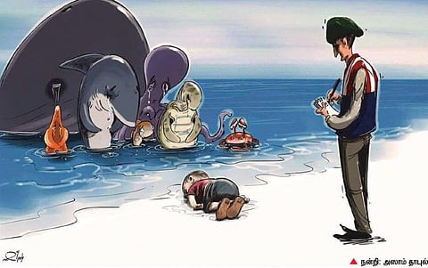 ஒற்றைக் கால் மைனாவும் கரை ஒதுங்கிய குழந்தையும்