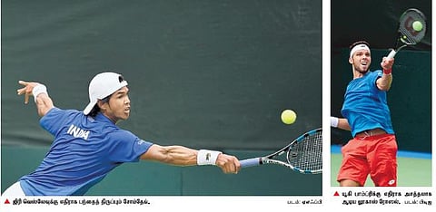 டேவிஸ் கோப்பை டென்னிஸ் போட்டி: செக். குடியரசு- இந்தியாவுக்கு தலா ஒரு வெற்றி, சோம்தேவ் அபாரம்; யூகி பாம்ப்ரி தோல்வி