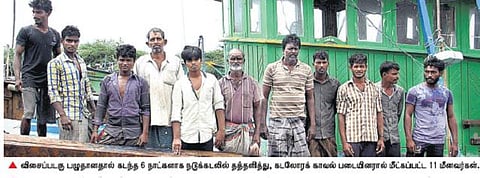 விசைப்படகு பழுதானதால் நடுக்கடலில் தத்தளித்த 11 மீனவர்கள் மீட்பு