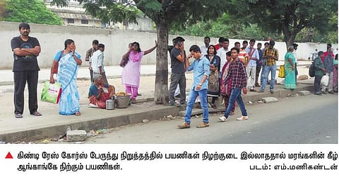 கிண்டி ரேஸ் கோர்ஸ் சாலையில் பயணிகள் நிழற்குடை இல்லாததால் குற்ற செயல்கள் அதிகரிப்பு