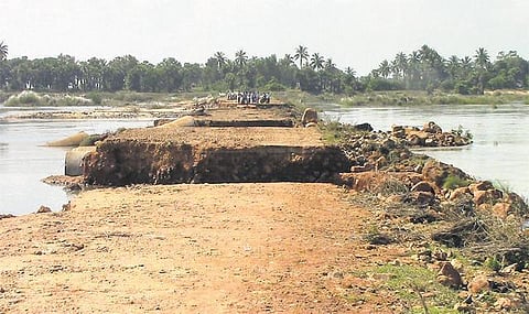 செங்கல்பட்டு அருகே பாலாற்று வெள்ளத்தால் இரும்புலிச்சேரி தற்காலிக தரைப்பாலம் சேதம்: 5 நாட்களாக 16 கி.மீ. சுற்றி வெளியூர் செல்லும் கிராம மக்கள்