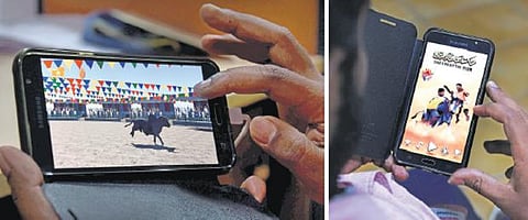 விரட்டிச் சென்று தழுவுதல், தமிழில் வர்ணனையுடன் செல்போனில் ஜல்லிக்கட்டு வீடியோ கேம் அப்ளிகேஷன்: சிறுவர்கள், இளைஞர்களிடம் வரவேற்பு அதிகரிப்பு