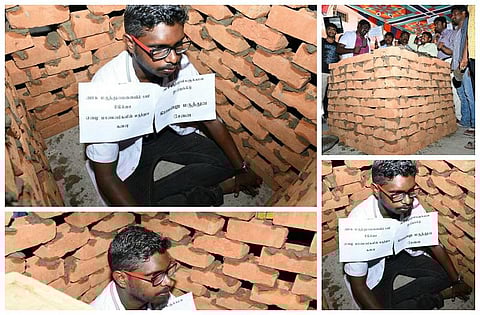 மருத்துவ மேற்படிப்பில் இட ஒதுக்கீடு விவகாரம்: சமாதி எழுப்பி மருத்துவர்கள் நூதன போராட்டம்