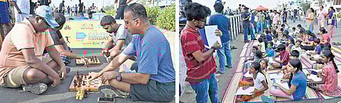 பெசன்ட்நகர் எலியட்ஸ் கடற்கரையில் ‘தி இந்து’ குழும இதழ்களில் வெளியான கேலிச் சித்திரங்களின் கண்காட்சி: 100 குழந்தைகளுக்கு பயிற்சி