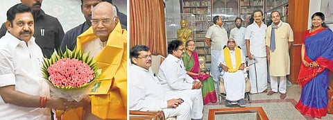 குடியரசுத் தலைவர் தேர்தலில் போட்டியிடும் பாஜக, காங்கிரஸ் கூட்டணி வேட்பாளர்கள்: தமிழக எம்.பி., எம்எல்ஏக்களை தனித்தனியாக சந்தித்து வாக்கு கேட்டனர்