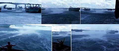 பாம்பன் பாலம் கடற்பகுதியில் கடல் நீரை உறிஞ்சுகிறதா சுழல் காற்று?- வைரலாகும் வீடியோ