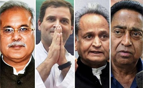 ஒரேநாளில் 3 நிகழ்ச்சிகள்: ராஜஸ்தான், ம.பி. சத்தீஸ்கர் முதல்வர்கள் இன்று பதவி ஏற்பு: ராகுல் காந்தி பங்கேற்பு