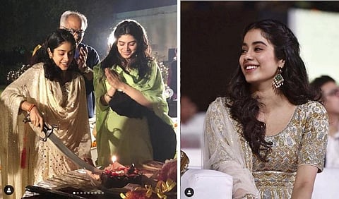 பிறந்த நாள் கேக்கை வாளால் வெட்டிய ஸ்ரீதேவியின் மகள் ஜான்வி: வைரலாகும் புகைப்படம்