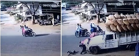 ஒரு பைக்கில் வந்த 5 பேர்: ரோட்டைக் கடக்கும்போது, டெம்போ மோதி தூக்கி வீசப்பட்டனர்- அதிரவைக்கும் விபத்து
