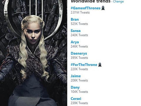 ட்விட்டர் ட்ரெண்டிங்கில் உலக அளவில் அனைத்து இடங்களையும் பிடித்த ’Game of Thrones’