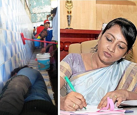 மனநலம் குன்றியவர் தூங்கியதைக் கண்டுகொள்ளாமல் தூய்மைப் பணியில் ஈடுபட்ட அதிகாரிகள்