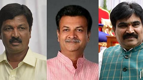 தகுதி நீக்கம் செய்யப்பட்ட எம்.எல்.ஏ.க்கள் ரமேஷ் ஜரக்கிஹோலி, மகேஷ் குமதல்லி, ஆர்.சங்கர். | கோப்புப் படங்கள்.