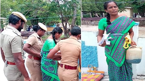 மாவட்ட ஆட்சியர் அலுவலகத்திற்கு மண்ணெண்ணெய் கேனுடன் வந்த பெண்