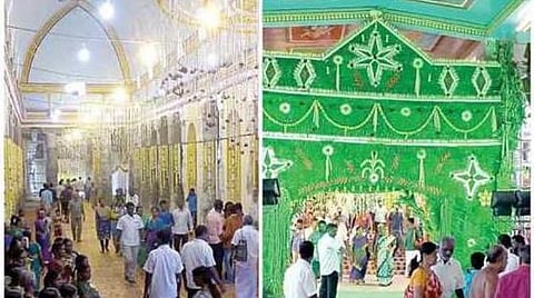 சிதம்பரம் நடராஜர் கோயில் ஆயிரங்கால் மண்டபத்தில் மேற்கொள்ளப்பட்டிருந்த அலங்காரங்கள்.